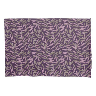  Pink and Green Leaf Pattern on Dark Purple Back Pillow Case