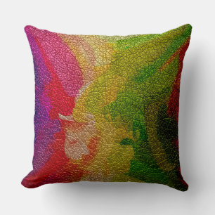 Pink and Green Leather Look Throw Pillow