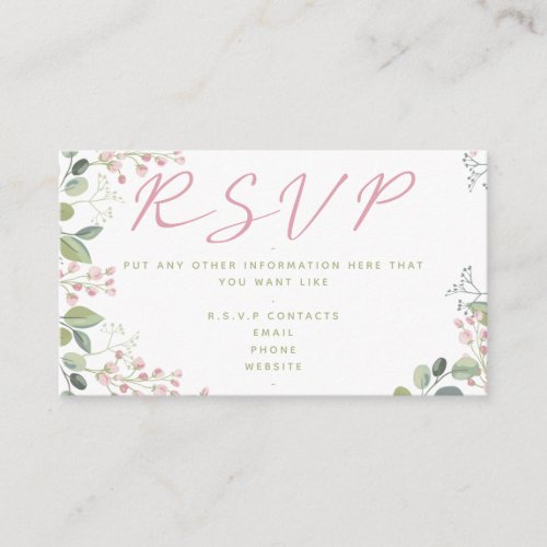 Pink and green leaves and flowers RSVP Enclosure Card