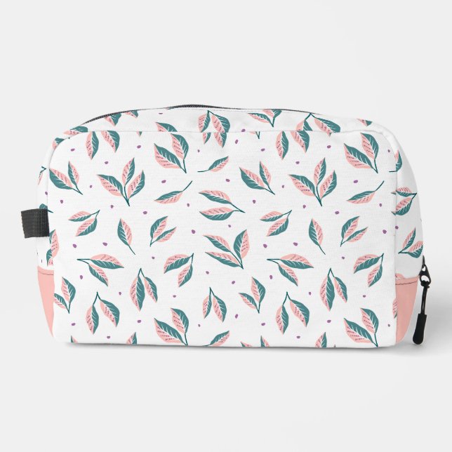 Pink and green leaves  dopp kit (Front)