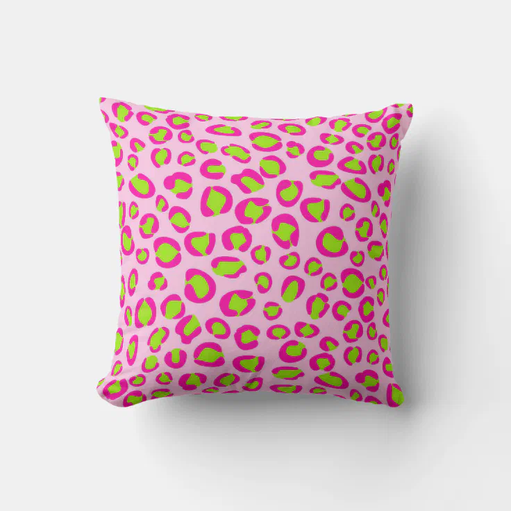 Pink and green leopard print throw pillow | Zazzle