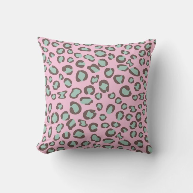 Pink and green leopard print throw pillow (Front)