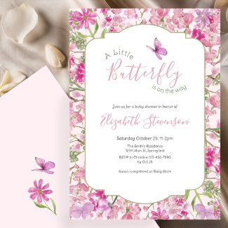 Pink and Green Little Butterfly Floral Baby Shower