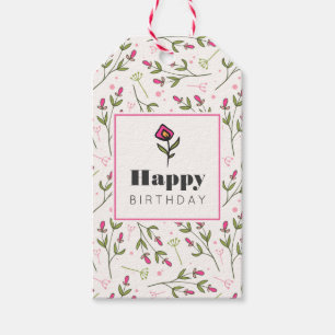 Pink and Green Long Stem Wildflowers Birthday Gift Tags