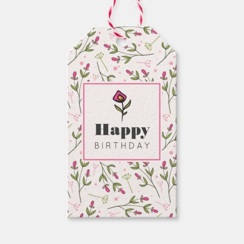 Pink and Green Long Stem Wildflowers Birthday Gift Tags