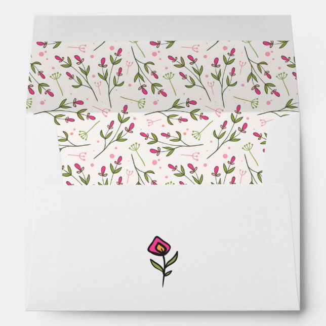 Pink and Green Long Stem Wildflowers Envelope (Back (Bottom))