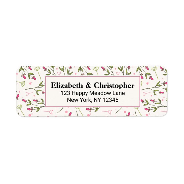 Pink and Green Long Stem Wildflowers Label (Front)