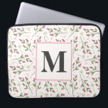 Pink and Green Long Stem Wildflowers Monogram Laptop Sleeve<br><div class="desc">A laptop sleeve with your custom monogram initial inside an eggshell white colored frame with a pink border. Initial is written in a bold font. The backdrop is a pattern of hand drawn pink wildflowers with long green stems and leaves on an eggshell white colored backdrop. Pink circles and sprigs...</div>