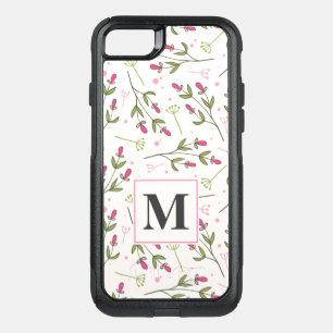 Pink and Green Long Stem Wildflowers Monogram OtterBox Commuter iPhone SE/8/7 Case