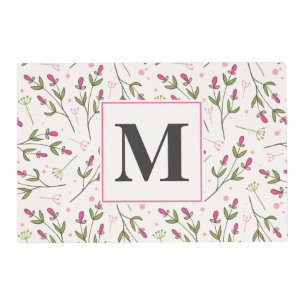 Pink and Green Long Stem Wildflowers Monogram Placemat