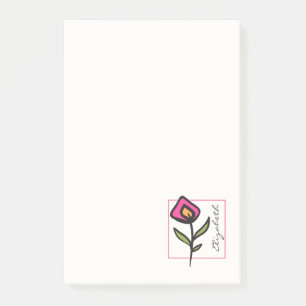 Pink and Green Long Stem Wildflowers Personalized Post-it Notes