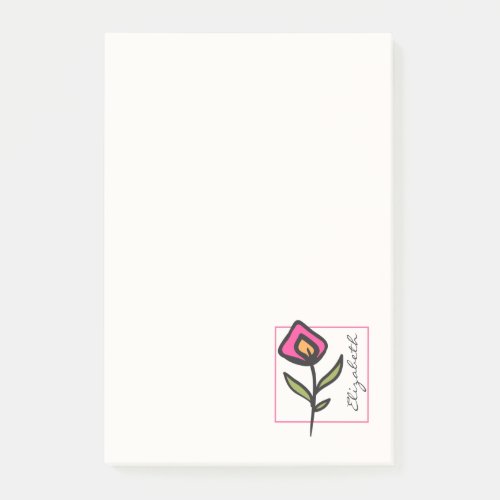 Pink and Green Long Stem Wildflowers Personalized Post_it Notes