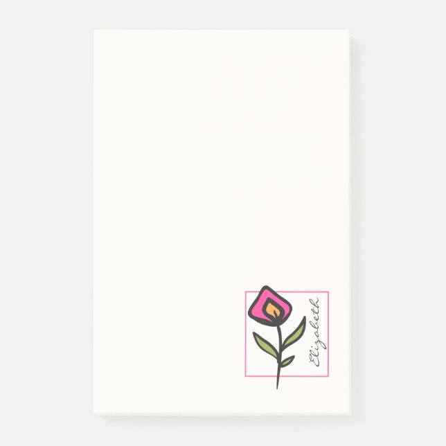 Pink and Green Long Stem Wildflowers Personalized Post-it Notes (Front)