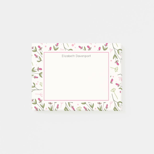 Pink and Green Long Stem Wildflowers Post-it Notes (Front)