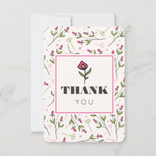 Pink and Green Long Stem Wildflowers Thank You Card