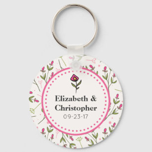 Pink and Green Long Stem Wildflowers Wedding Keychain