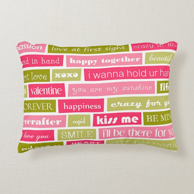 Pink and Green Love Letters Accent Pillow (Front)
