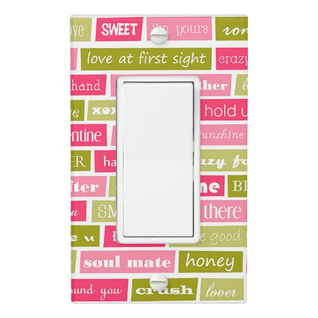 Pink and Green Love Letters Light Switch Cover (In Situ)
