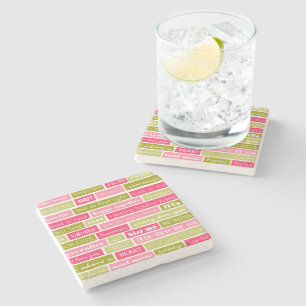 Pink and Green Love Letters Stone Coaster