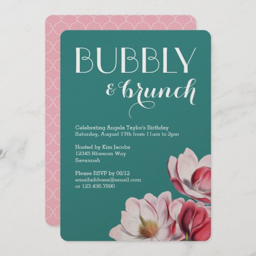 Pink and Green Magnolia Brunch Invitation