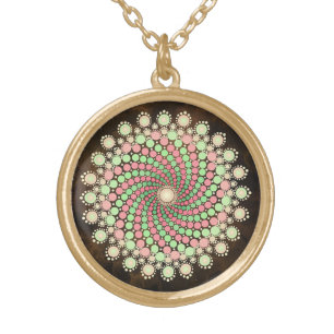Pink and Green Mandala Gold Plated Necklace