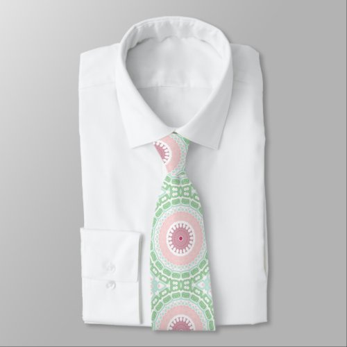 Pink and Green Mandala Kaleidoscope Medallion Neck Tie