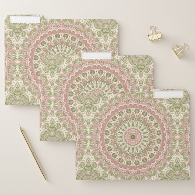 Pink and Green Mandala Pattern Design File Folder (Set)