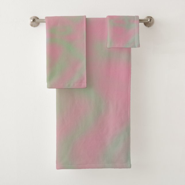 pink and green Marble abstract Bath Towel Set (Insitu)
