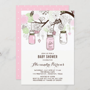 Pink and Green Mason Jars Floral Baby Shower Invitation