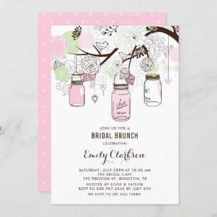 Pink and Green Mason Jars Floral Bridal Brunch Invitation