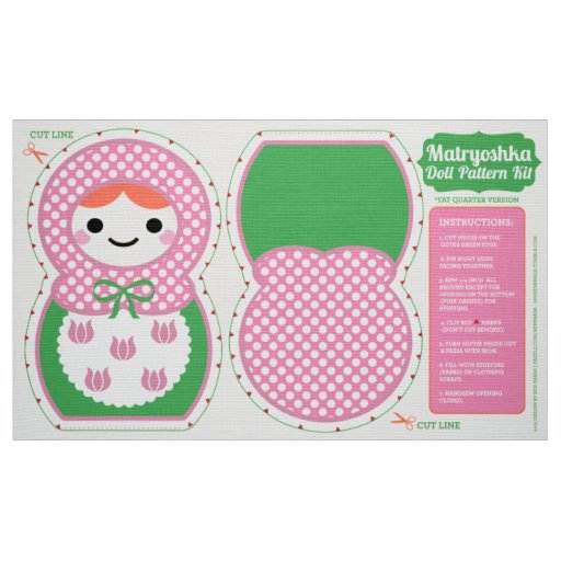 Pink and Green Matryoshka Doll Pattern Kit Fabric