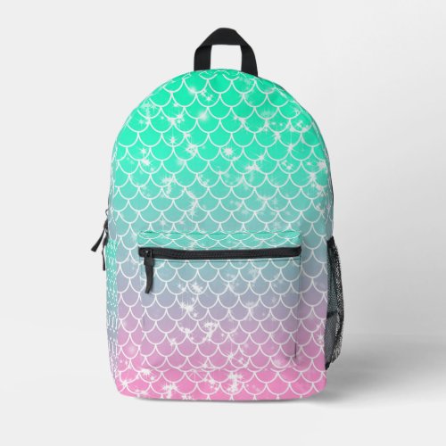 Pink and Green Mermaid Pattern Printed Backpack