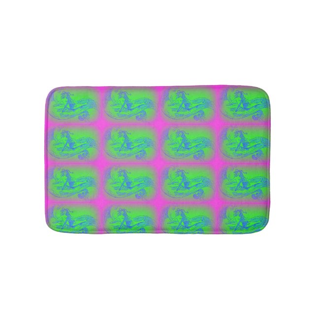 pink and green mermaids pattern bathroom mat (Front)