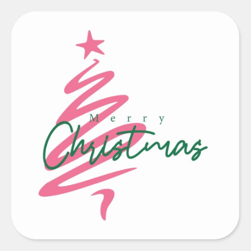 Pink and Green Merry Christmas Square Sticker