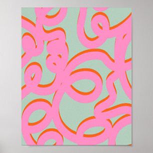 Pink And Green Mid Century Modern Abstract Lines Poster