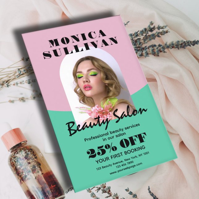 Pink and green minimalist beauty salon flyer (Creator Uploaded)