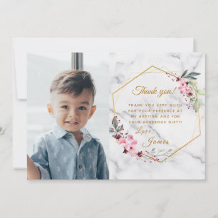 Pink and Green Minimalist White Marble Thank You Card