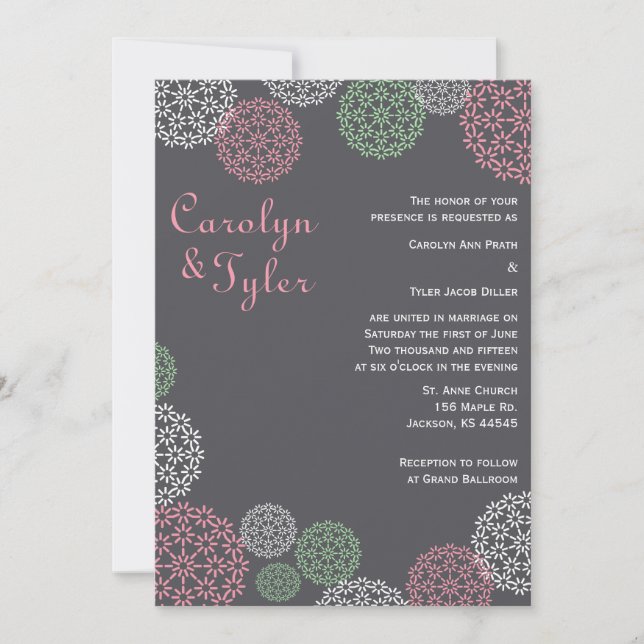 Pink and Green Modern Floral Wedding Invitation (Front)