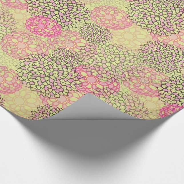 Pink and Green Modern Floral Wrapping Paper (Corner)