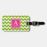 Pink and Green Monogram Chevron Print Luggage Tag