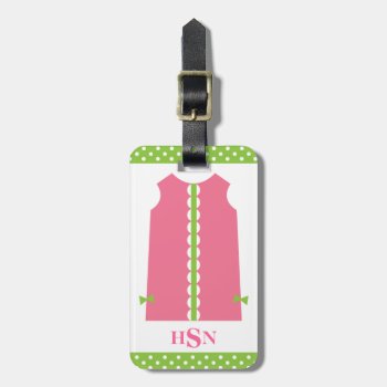 Pink And Green Monogram Shift Dress Luggage Tag by GemAnn at Zazzle