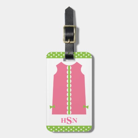 Pink And Green Monogram Shift Dress Luggage Tag