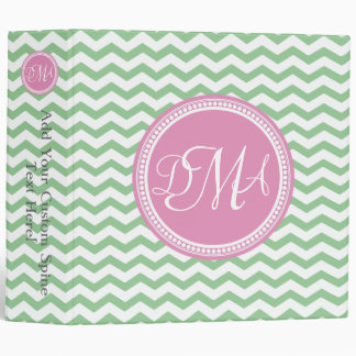 Pink and Green Monogrammed Chevron Personalized Binder