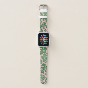 Pink and Green Monogrammed Monstera Leaves Apple Watch Band