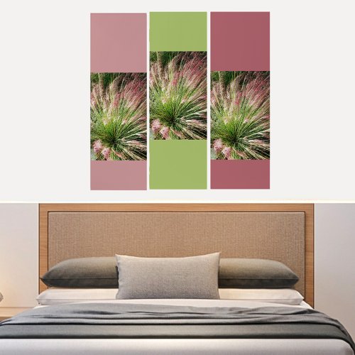 Pink and Green Muhly Grass Natural Abstract Triptych
