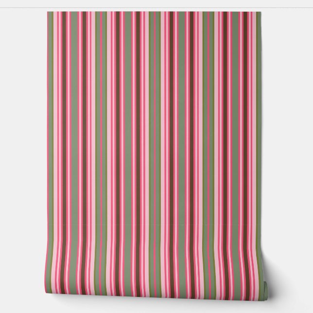 Pink and green multi-stripe  wallpaper  (Unrolling)