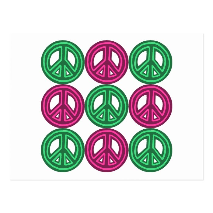 Pink and Green Neon Peace Symbols Post Card