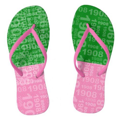 Pink and Green Nineteen  Flip Flops