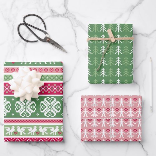 Pink and Green Nordic Trio Wrapping Paper Sheets