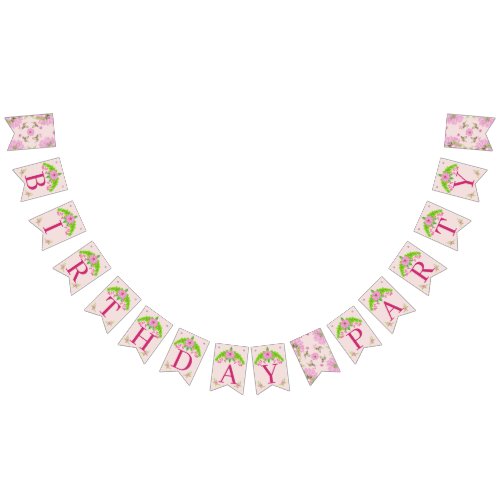 Pink and Green Nostalgic Floral bunting banner